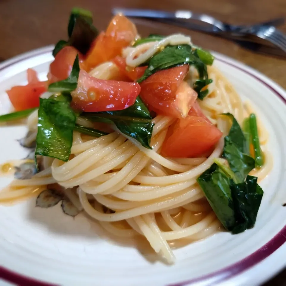 トマトとほうれん草の冷製パスタ(^_^)ﾉ|しーPaPaさん