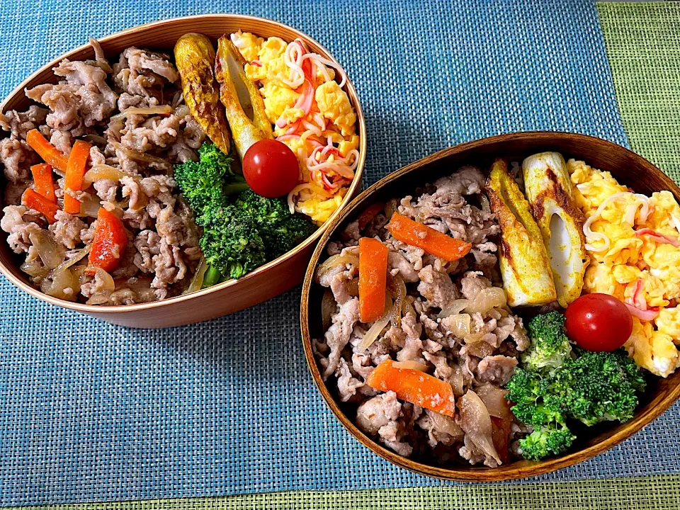 Snapdishの料理写真:プルコギ弁当豚肉　カレー竹輪　カニカマ卵|ジャイママさん