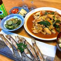 回鍋肉　樺太ししゃも　胡瓜とシラスの酢物