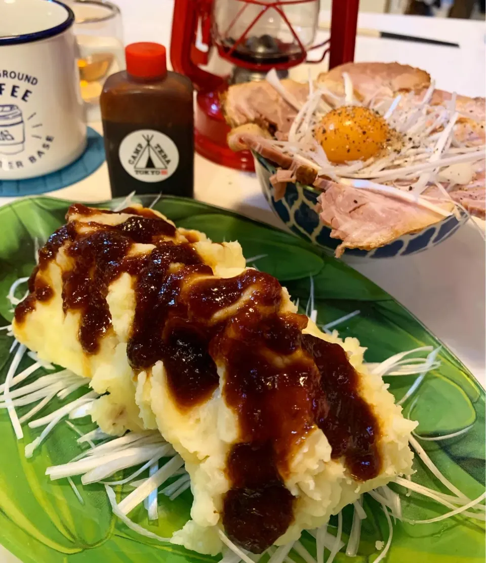 マッシュポテトに焼き鳥ダレ&チャーシュー丼|みっこちゃんさん