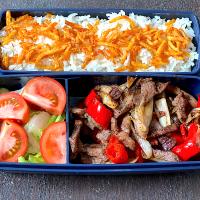 Beef tongue & vegetables stir fried bento