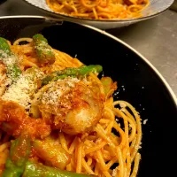 帆立とアスパラのトマトソースパスタ|ヲルカさん