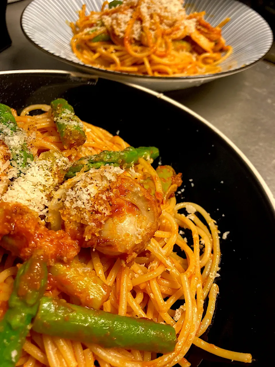 帆立とアスパラのトマトソースパスタ|ヲルカさん