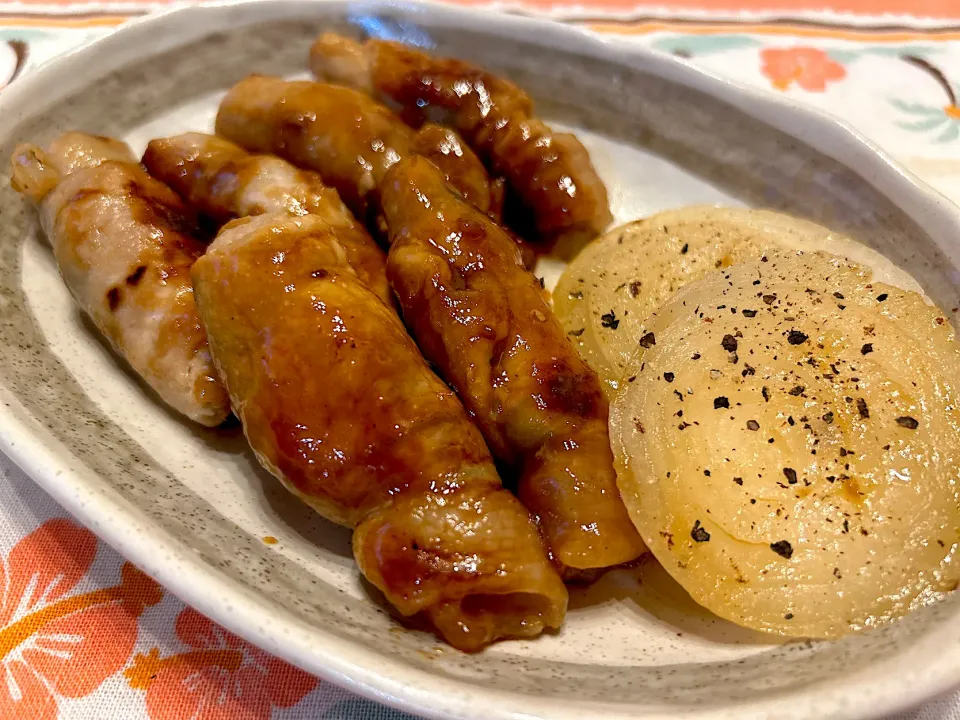 茄子の肉巻き〜新玉ねぎのソテー添え|こずりんさん