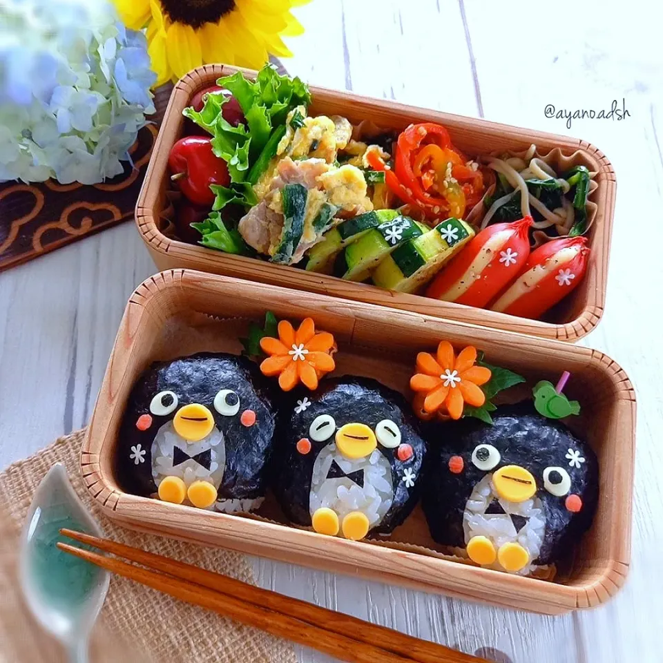 🌼🐧ペンギンおにぎり弁当🐧🌼
(梅干し、おかか、明太マヨ)|ayano.adshさん