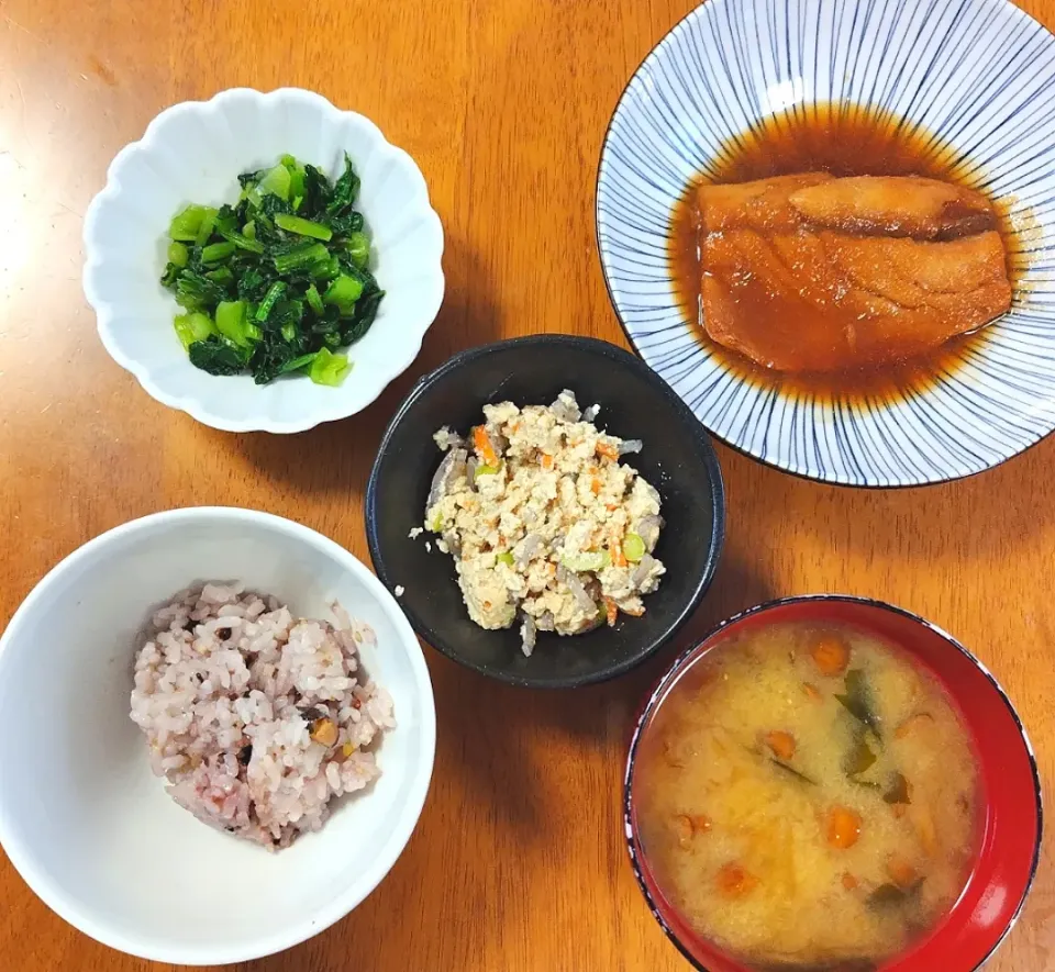 2023 0605　鯖のみぞれ煮　小松菜のおひたし　白和え　なめことわかめのお味噌汁|いもこ。さん