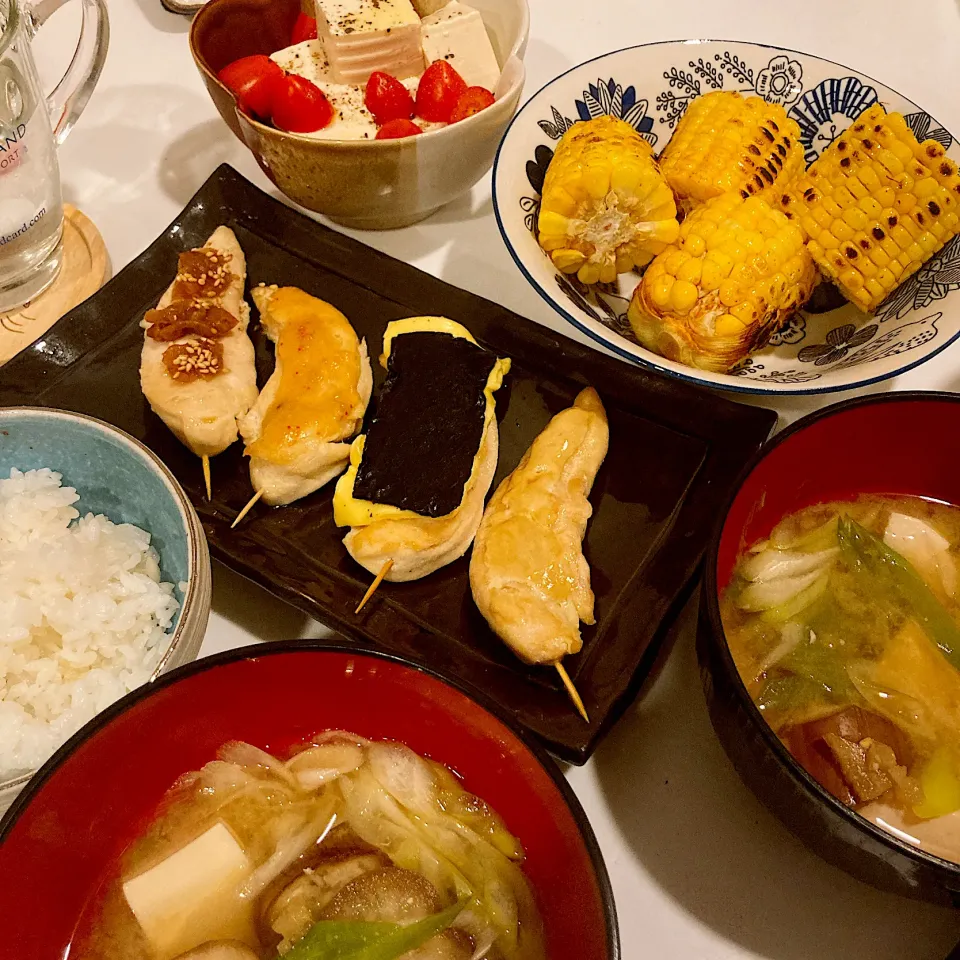 4種のささみ串、茄子のお味噌汁|かめぱんさん