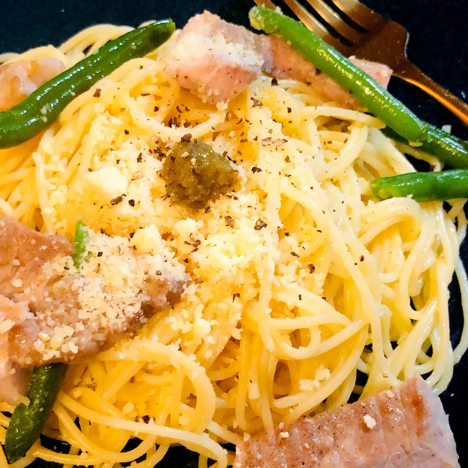 豚肉のソテー柚子こしょう風味のスパゲッティーニ|ユミさん