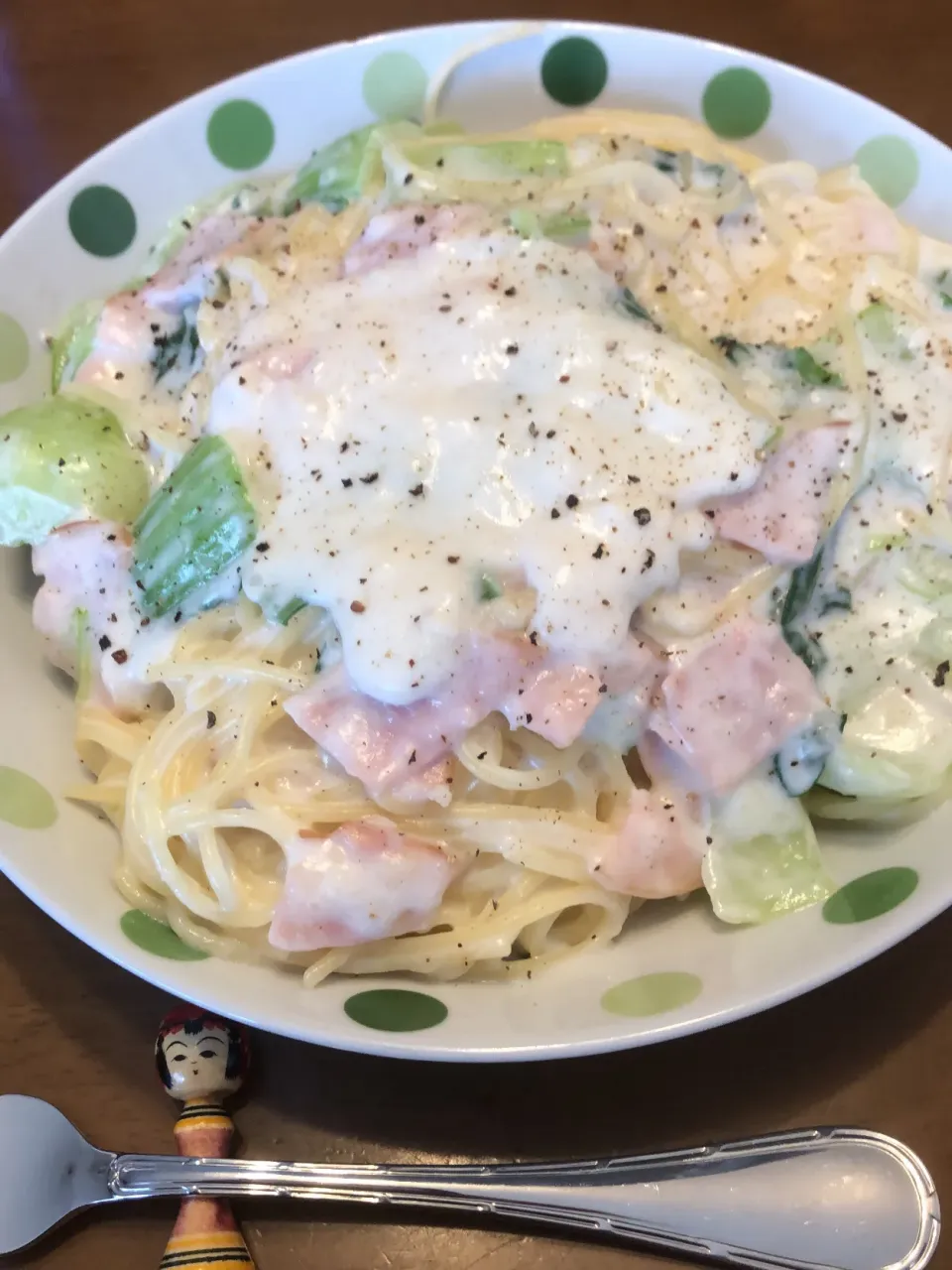 青梗菜とハムのあるもんでクリームソーススパゲティ|masaさん