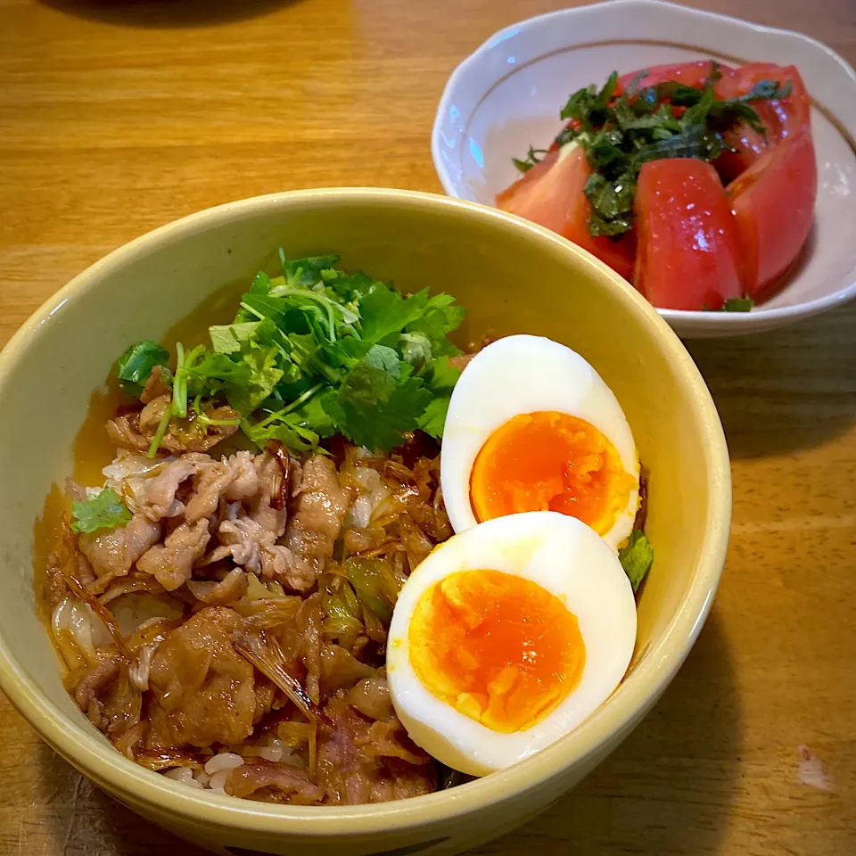 甘辛豚丼と、青じそトマトサラダ|もえさん