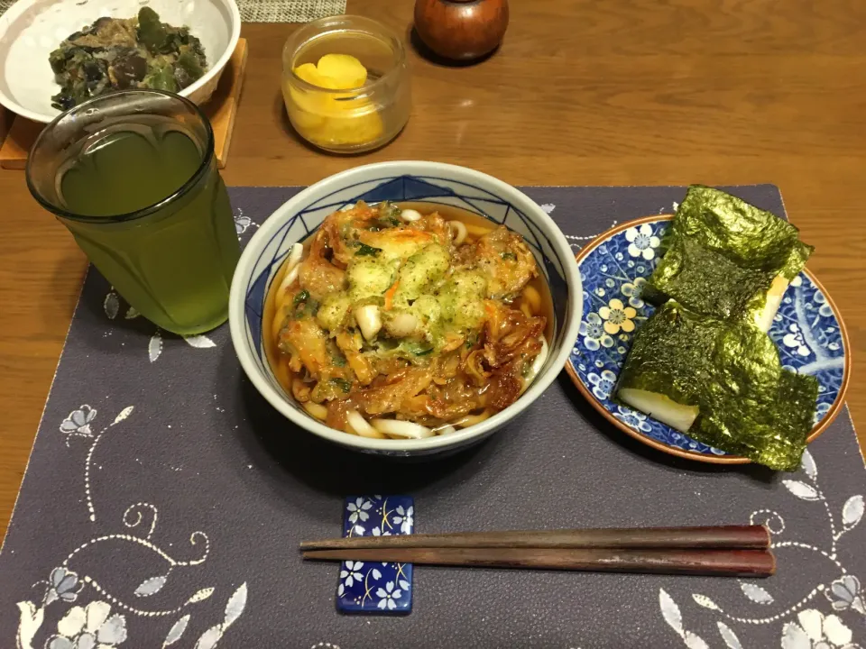 かき揚げうどん、磯辺餅(昼飯)|enarinさん