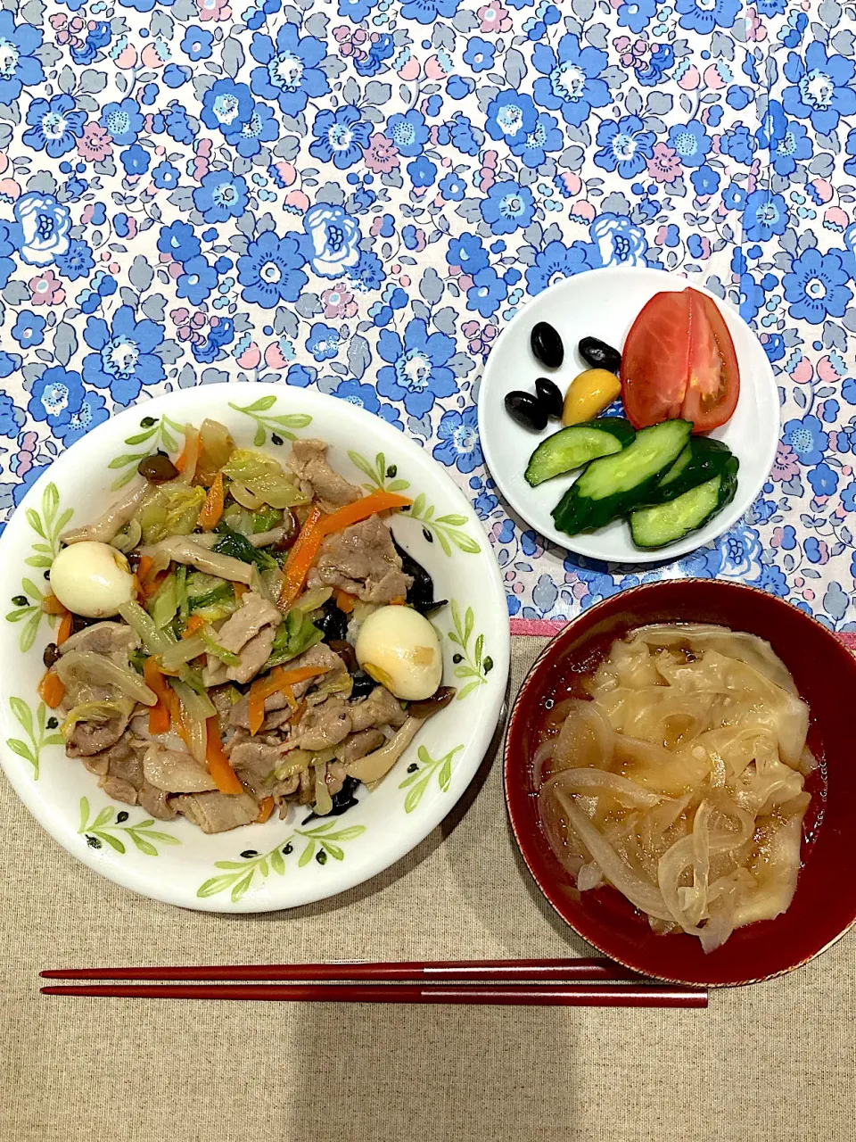 中華丼とワンタンスープ|おしゃべり献立さん