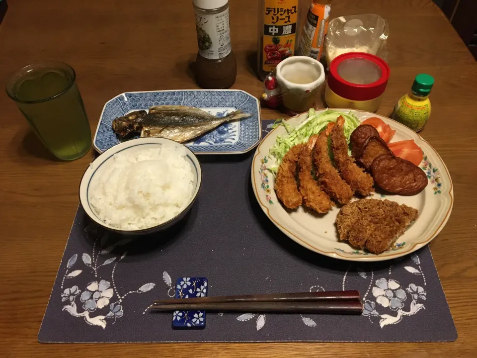 フライプレート、サラダ、鯵の開き(夕飯)|enarinさん