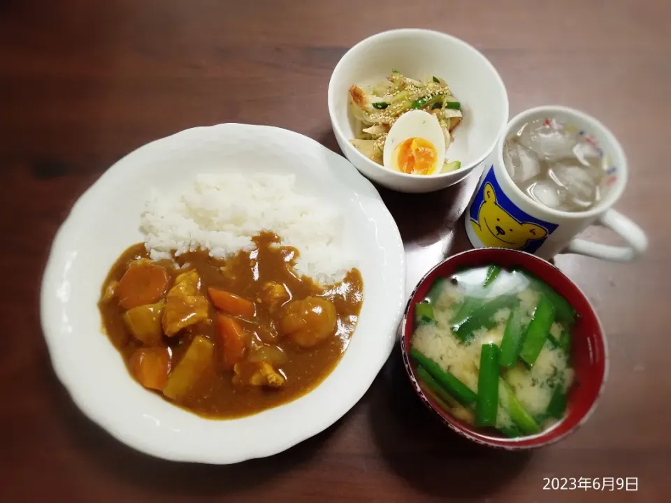 2023年6月9日の晩ご飯
チキンカレーライス
ナムルサラダ
豆腐とにらのお味噌汁|ソラ♂のご飯さん