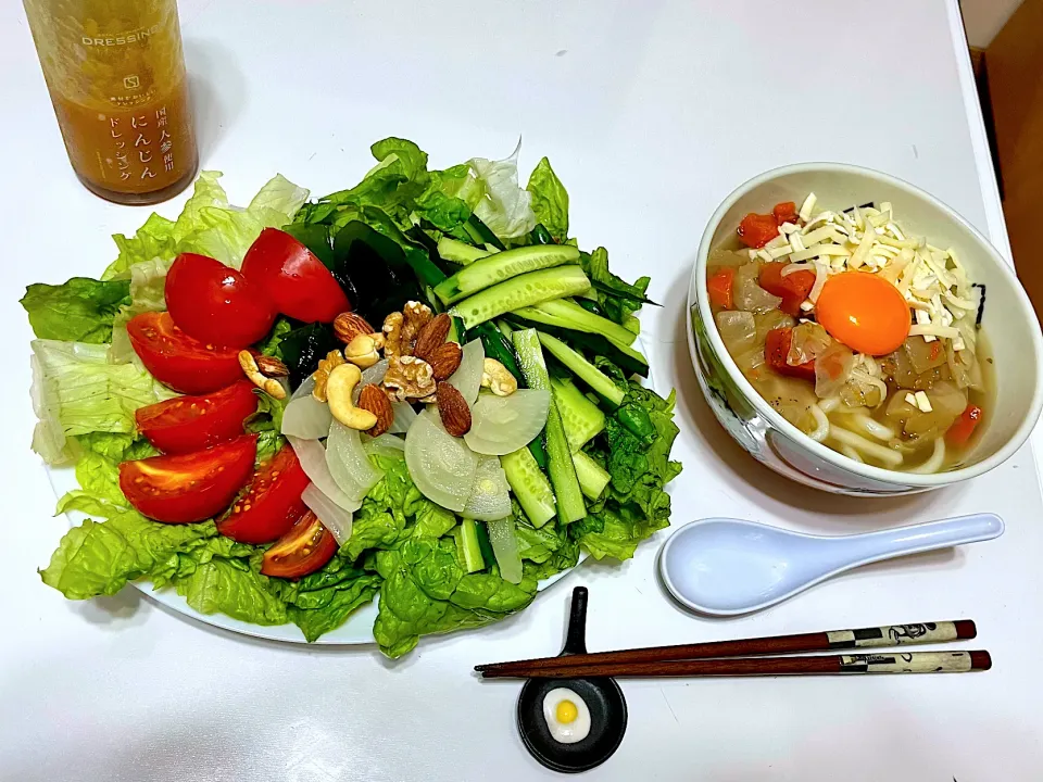 月見ポトフうどんとサラダ🥗|マニラ男さん