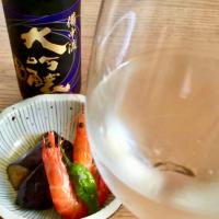 海老と茄子の炊き合わせ&日本酒で晩酌スタート(^^)