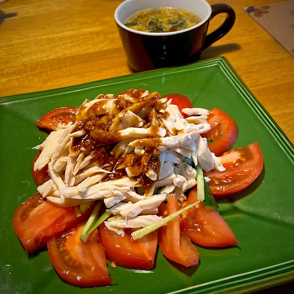 甜麺醤だれのバンバンジーと卵スープ|もえさん