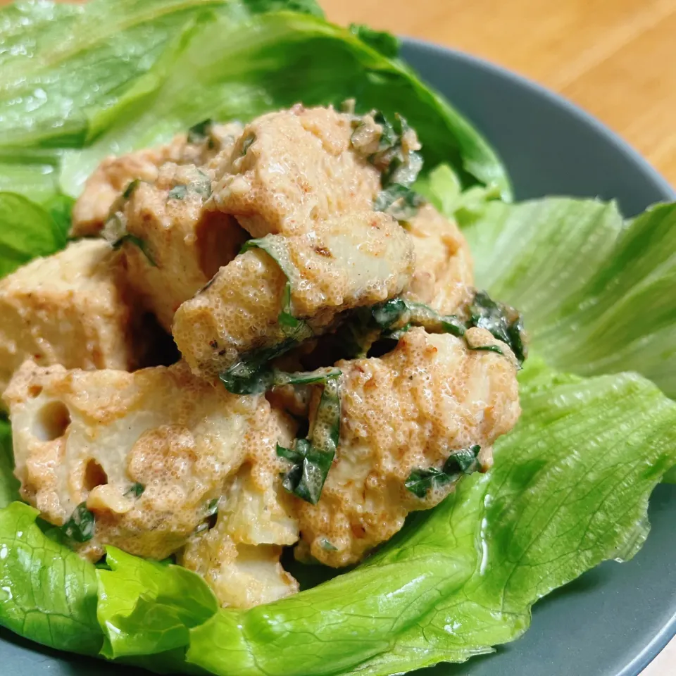 チキンと蓮根の明太マヨ和え🫶|ほのみさん