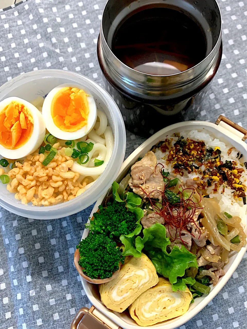 豚とニンニクの芽炒め＆温うどん弁当|ちょんさん