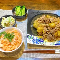 豚じゃが煮・明太子混ぜ込みご飯|なつめさん