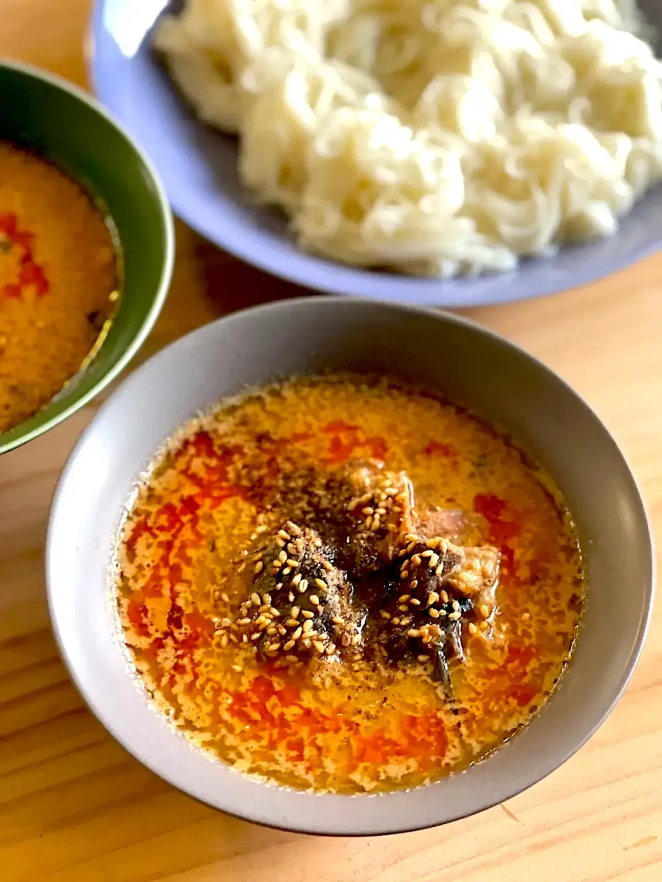 花椒香る♪濃厚さばみそ坦々つけそうめん|高野豆腐さん