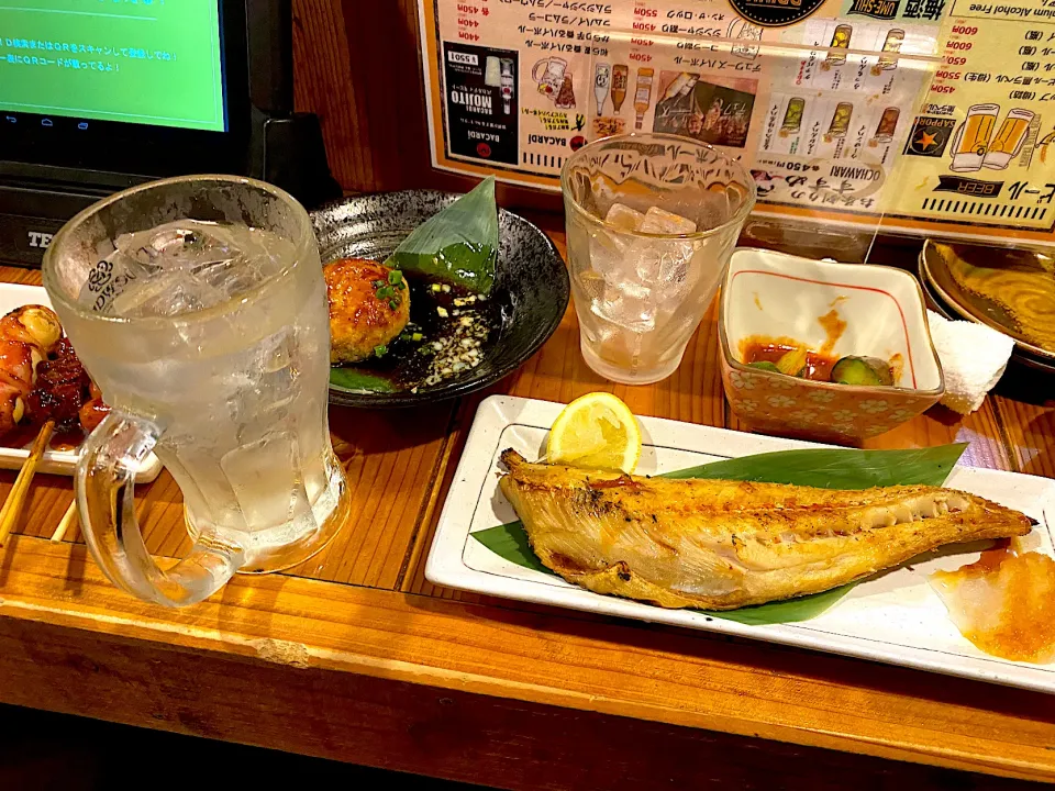 Snapdishの料理写真:バカルディ・モヒート・ホッケ・つくね🌈五杯目⑨那覇市串角食べ呑み放題¥3,300.-🌈 ©dabasyu|dabasyuさん