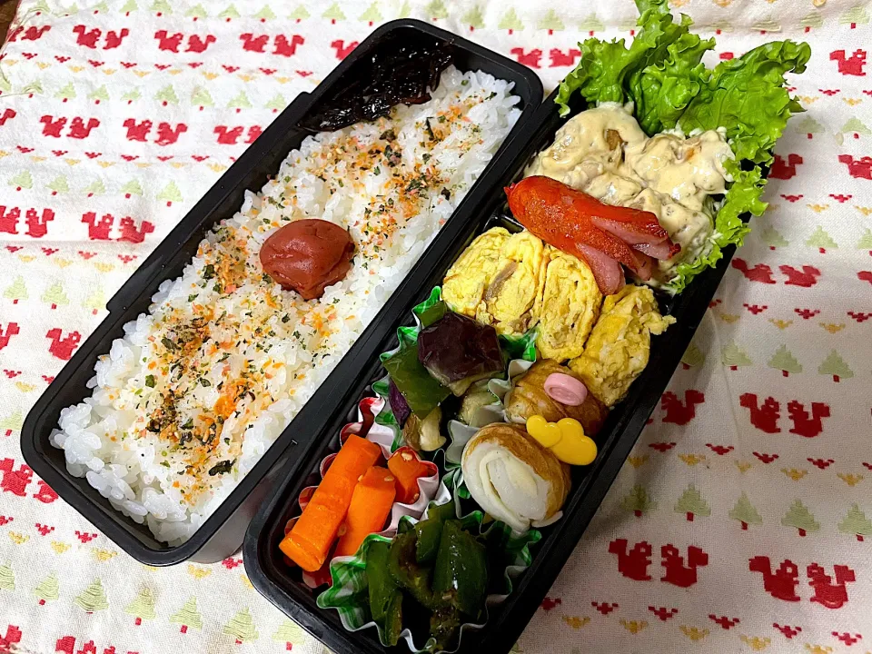 お弁当★みそマヨチキン、なめたけ卵、ピーマンの甘辛おかか煮、にんじんのきんぴら、なすとピーマンのぽん酢絡め、チーズちくわ|ハルさん