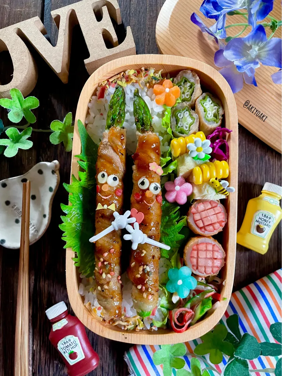 Snapdishの料理写真:アスパラ肉巻きノッポさん弁当|Akiyoෆ¨̮⑅さん