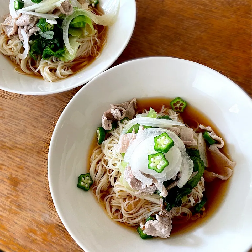 豚しゃぶレタスの梅だしそうめん|ふうりんさん