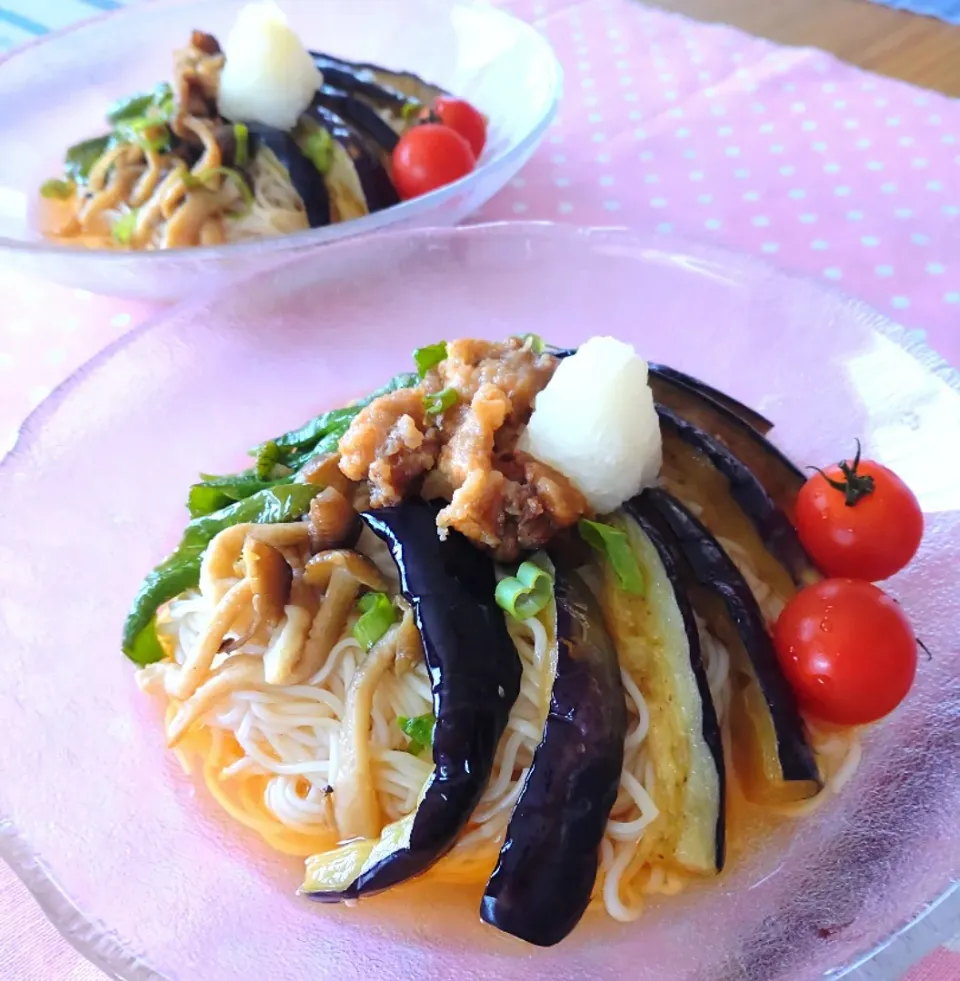 揚げナスと豚モモ肉のおろしそうめん|cherry🍒さん