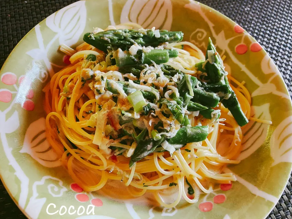 アスパラとしらすの豆乳パスタ|cocoaさん