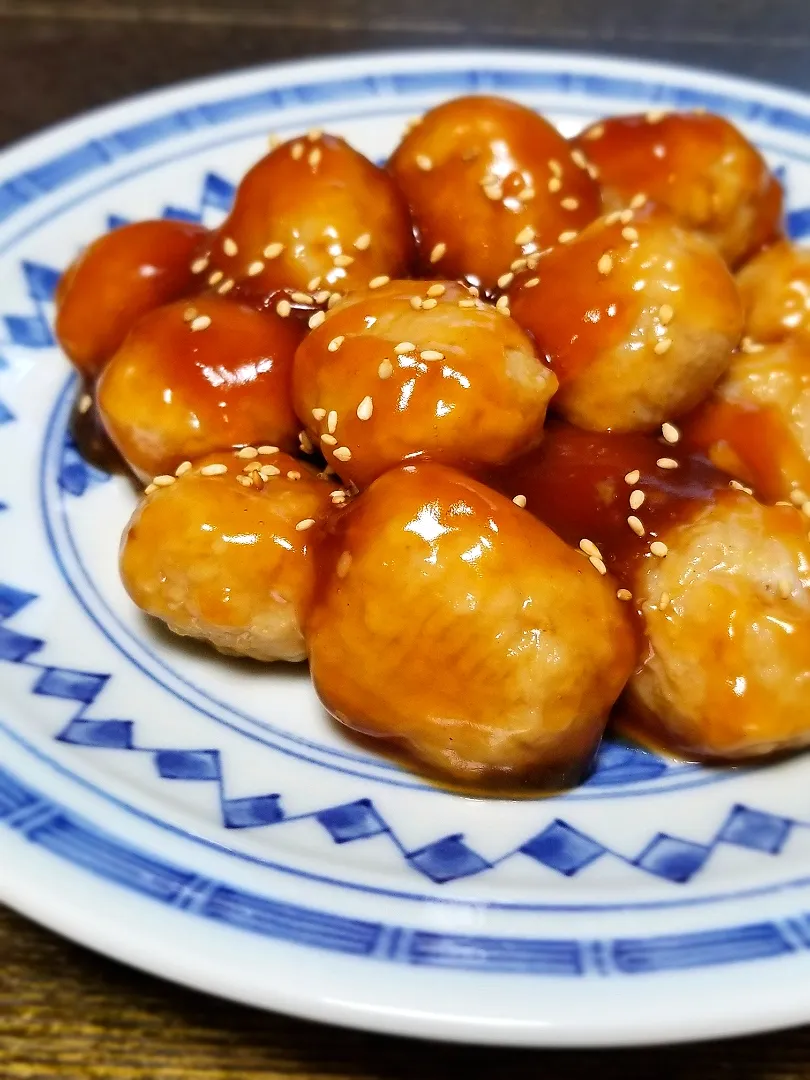 Snapdishの料理写真:パパ作👨チルド肉だんごの甘酢あん|ぱんだのままんさん