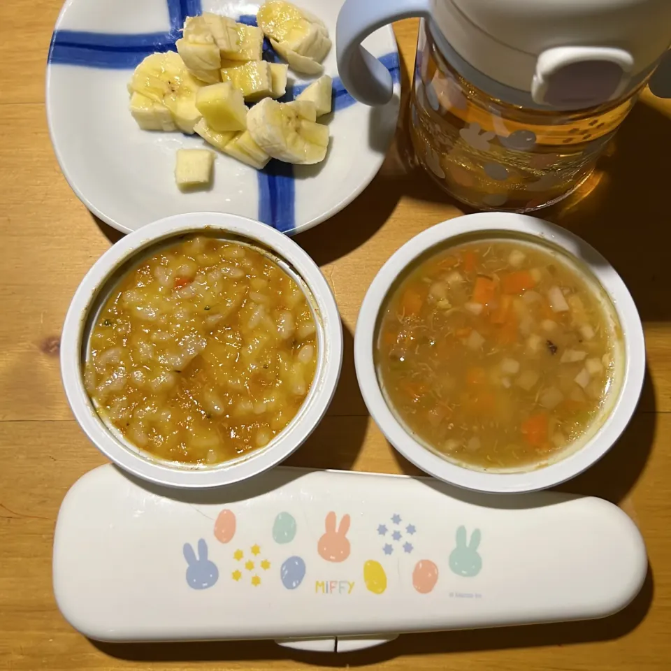 和光堂 鶏と野菜のリゾット弁当、バナナ、麦茶|km2571さん