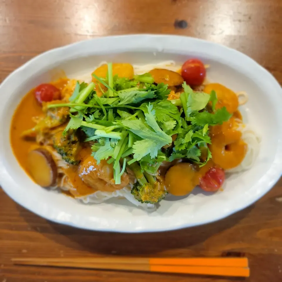 利賀村そうめんレッドカレー風
(一昨日のカレールーの残りにめんつゆを足して)|あんさん