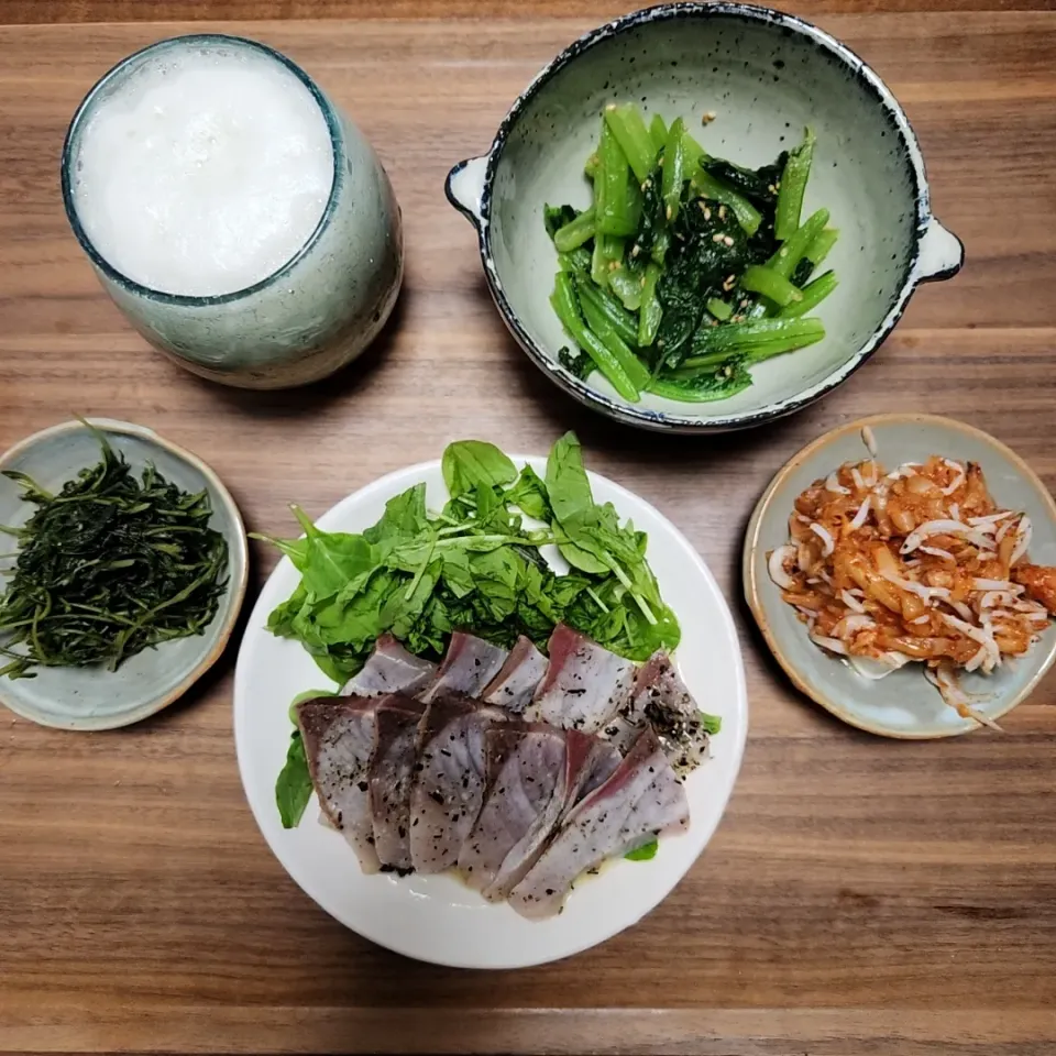 20230619
いなだのハーブソルト炙り
小松菜のナムル
しらすキムチ豆腐
おかひじきの黒ごま和え|noccoさん