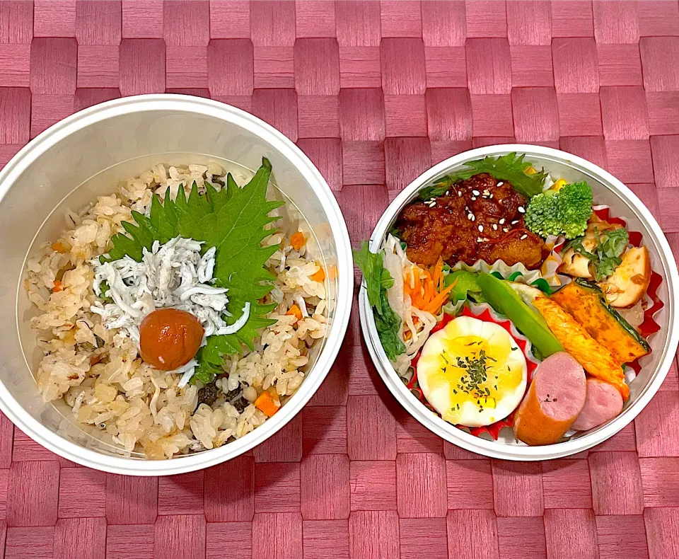 中学生息子のお弁当🍱 甘辛チキンと梅しらすご飯弁当🍱|Snow10さん