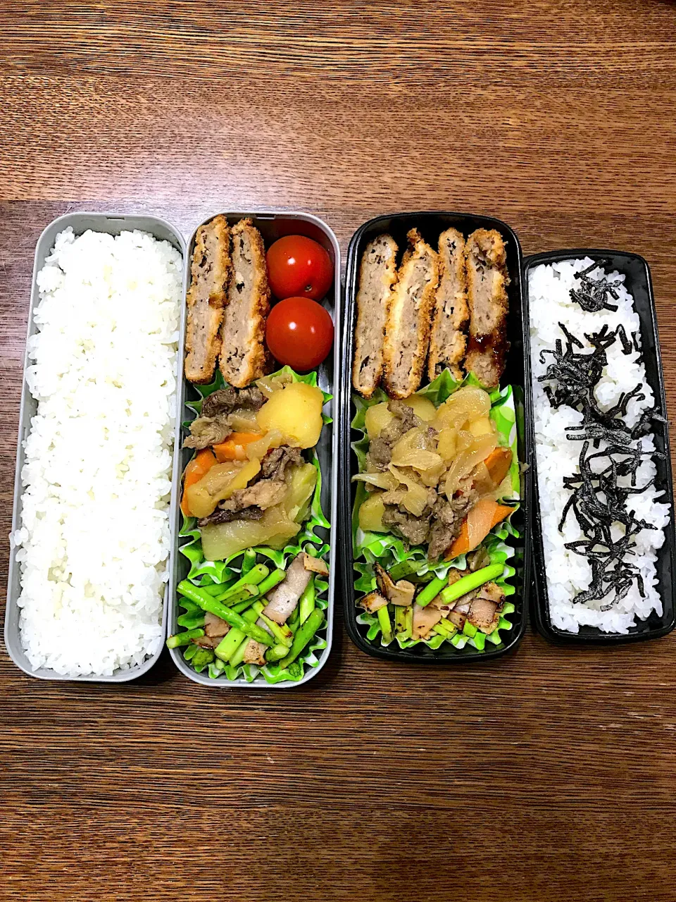 Snapdishの料理写真:男子弁当　アスパラガスとベーコンと炒め物には隠し味にお味噌少しいれました！|こめこさん