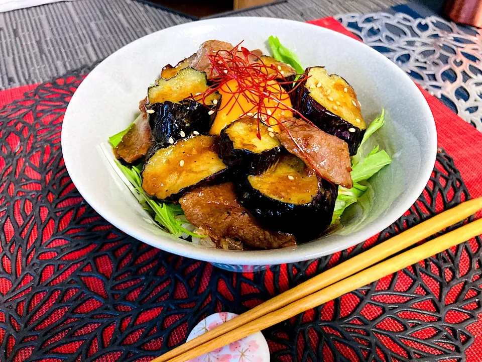 茄子とミスジステーキ丼|ゆきえもんさん