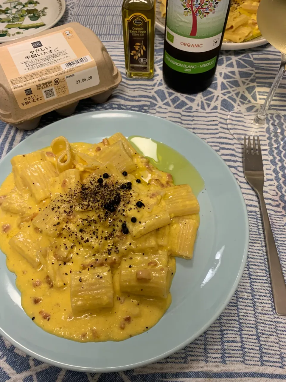 Paccheri alla Carbonara Giappone
日本風（アメリカ人風）ベーコンと生クリーム入り卵とチーズのパスタ　カルボナーラ|KimaLABOさん