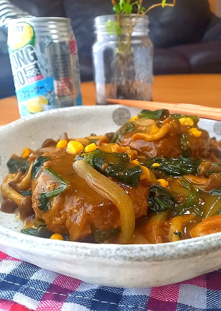 ｶﾚｰ煮込みﾊﾝﾊﾞｰｸﾞ|まりおさん