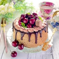 アメリカンチェリー🍒の糀甘酒チョコシフォンケーキです(∩ˊᵕˋ∩) .ﾟ♡