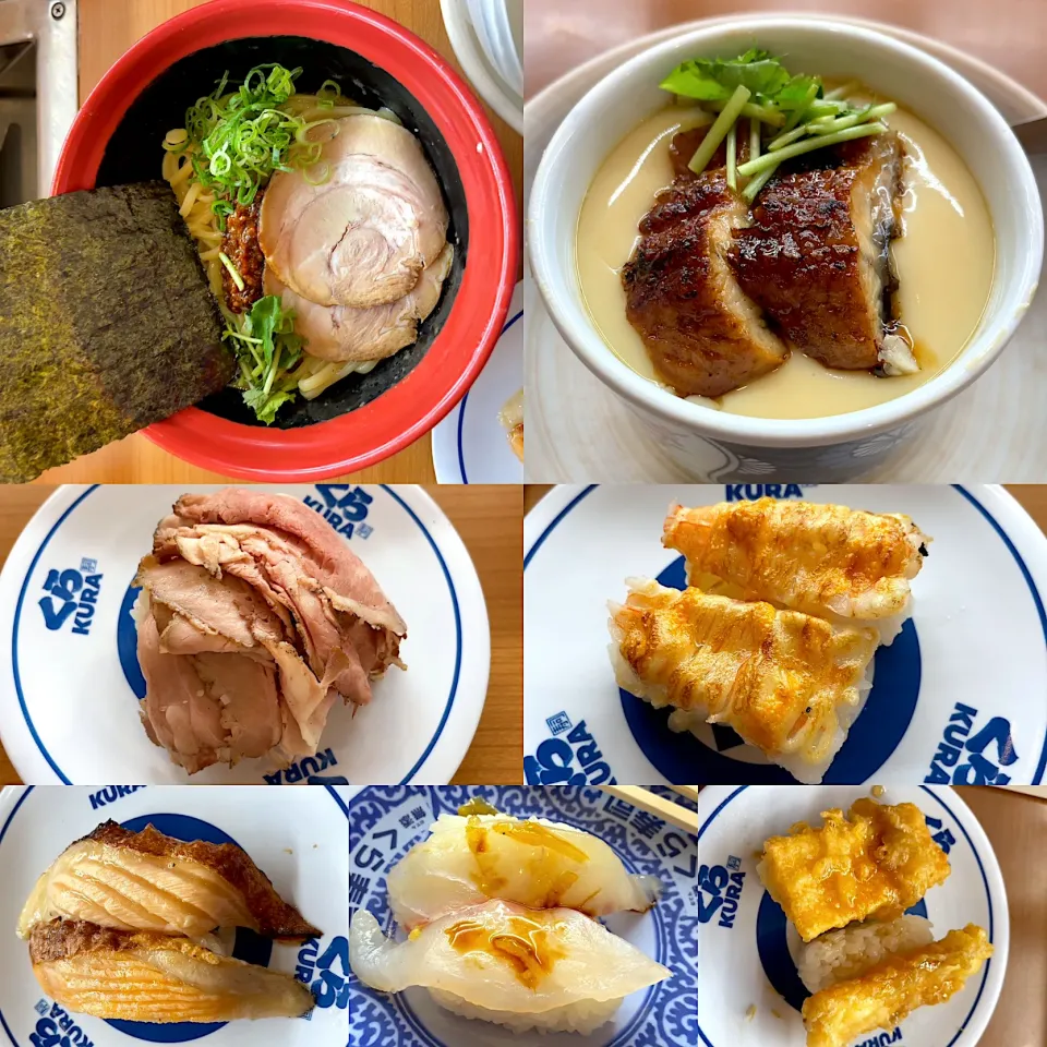 魚介豚骨混ぜそば　うなぎ茶碗蒸し　ゆず漬け真鯛　牛さしとろにぎり　濃厚チェダーチーズ天にぎり　あぶりえび明太チーズ|るみおんさん