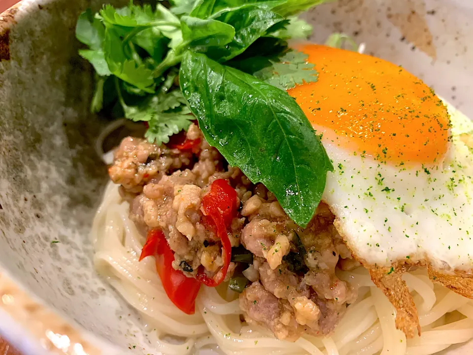 ガパオそうめん|半田手延べそうめんの店 阿波や壱兆さん