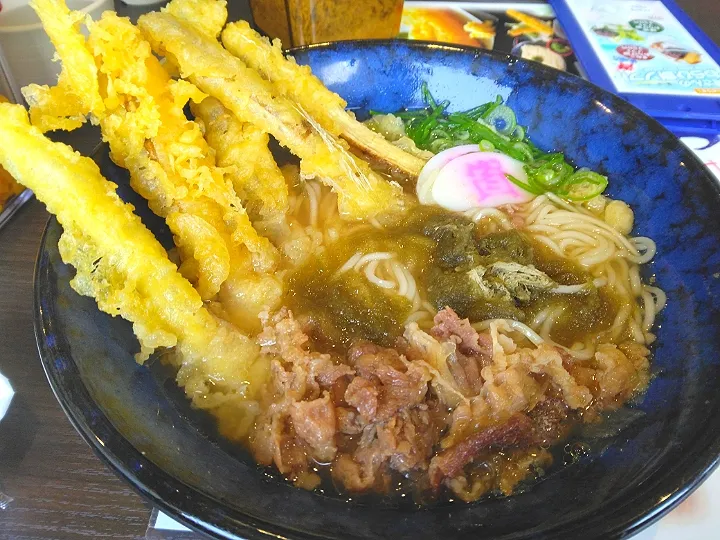 Snapdishの料理写真:肉ごぼ天うどん細麺|よっちびやばんぶーさん