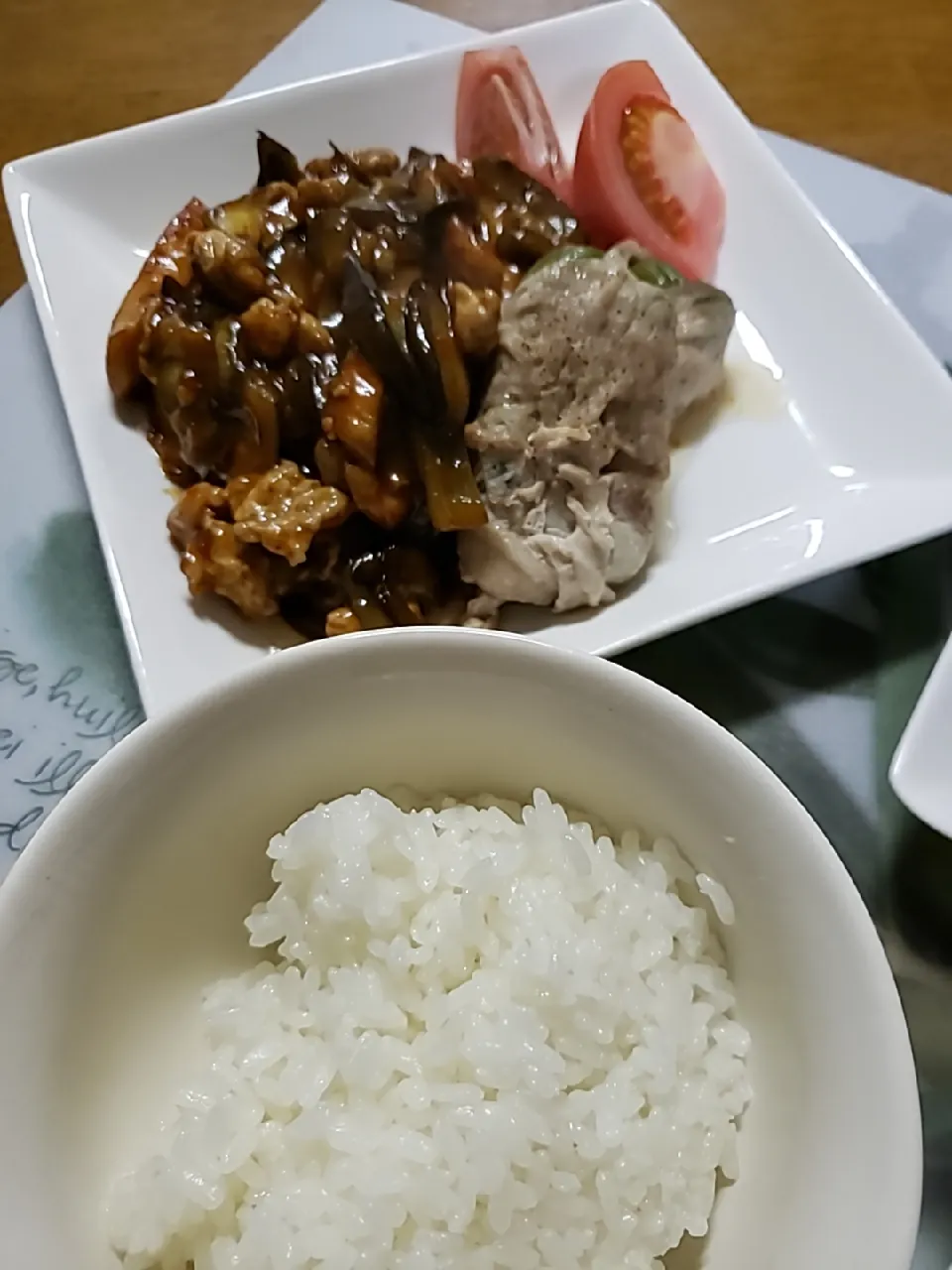 麻婆茄子と肉巻きピーマン|aiさん