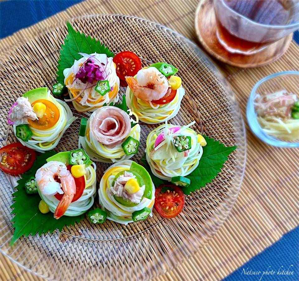 Snapdishの料理写真:紫陽花の季節に冷んやり『彩りお素麺✨』|ナツ1224さん