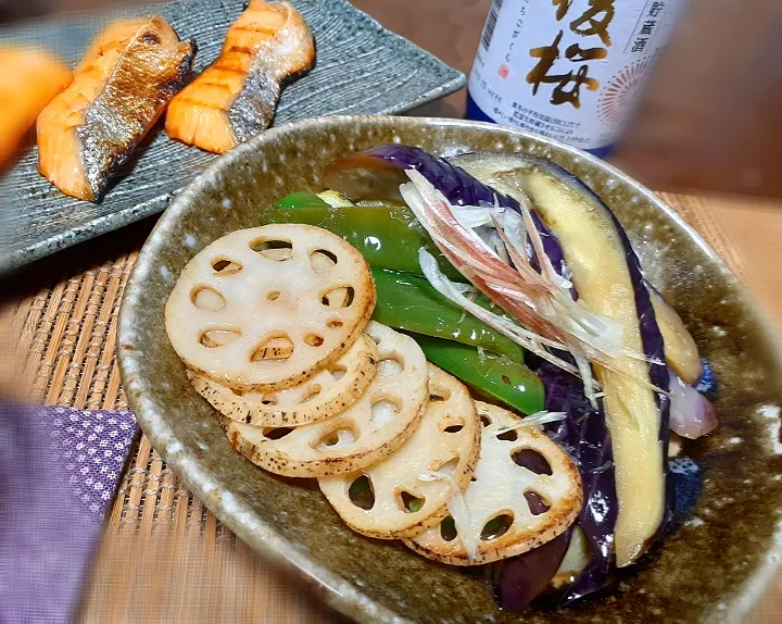 茄子、レンコン、ピーマン
焼き煮浸し|びせんさん