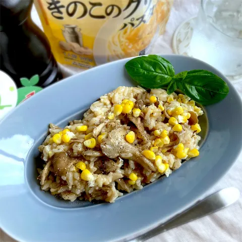 「PlantRECIPE　きのこのクリームパスタソース」を使ってみたSnapdishの料理・レシピ写真:とうもろこしと舞茸のリゾット