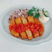 サルサソースで🌞ヴィーガントンカツプレート🍽️🌱
