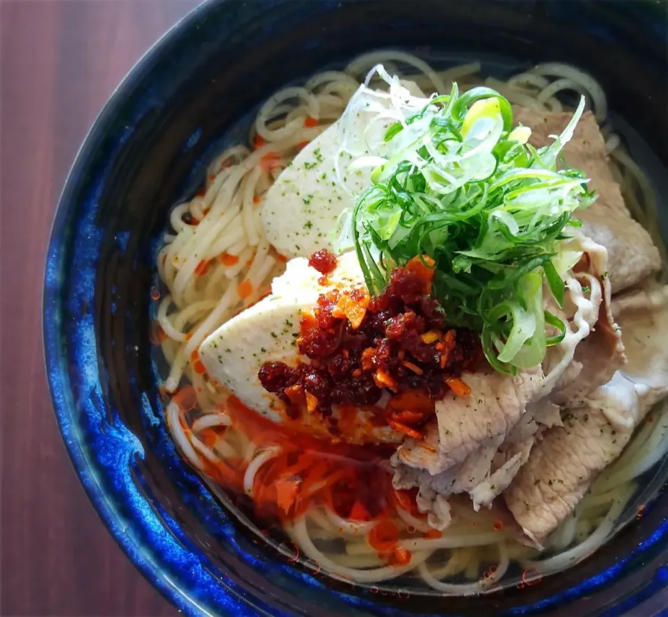 豚しゃぶ 食べるラー油やっこそうめん|半田手延べそうめんの店 阿波や壱兆さん